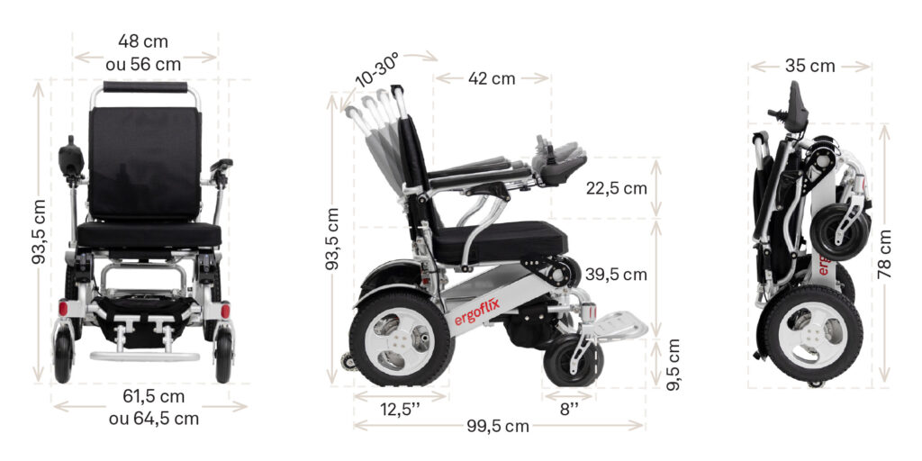 Dimension fauteuil roulant ergoflix L-Back